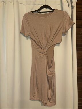 Women's Taupe Knot-Front Short Sleeve Dress